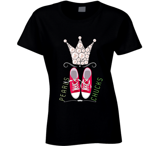 Pearls And Chucks Shoes Crown Black Queen Culture Ladies T Shirt